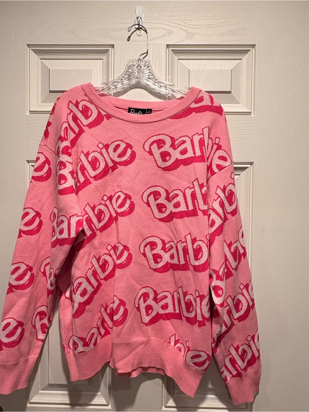 Barbie Pink Logo Knit Sweater Women’s Large Barbiecore Y2K Style